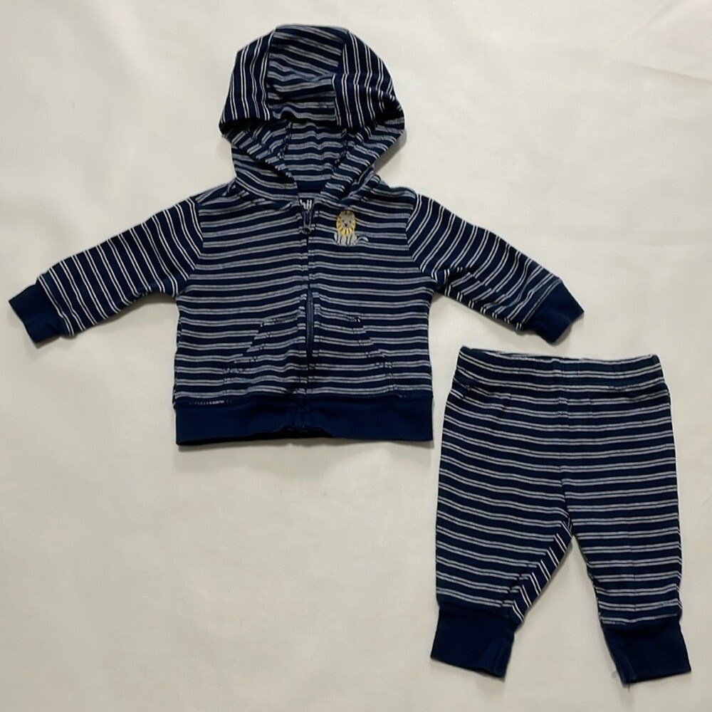 Child Of Mine Zip Up Hooded Jacket And Pants Set Embroidered Lion Sz 0-3 Months